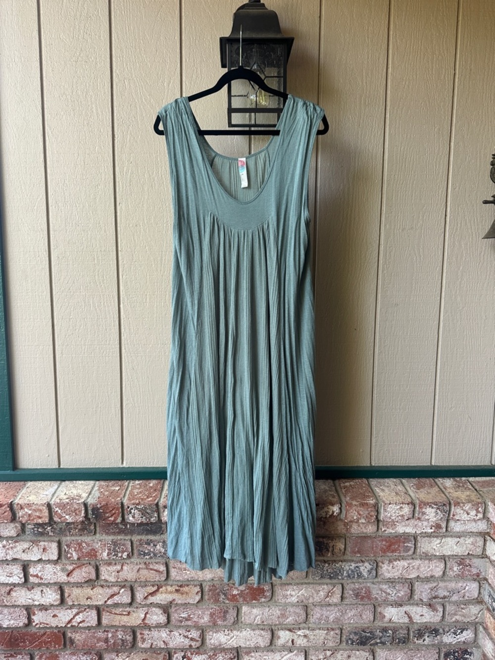 Sleeveless Sage Green Pleated Maxi Dress